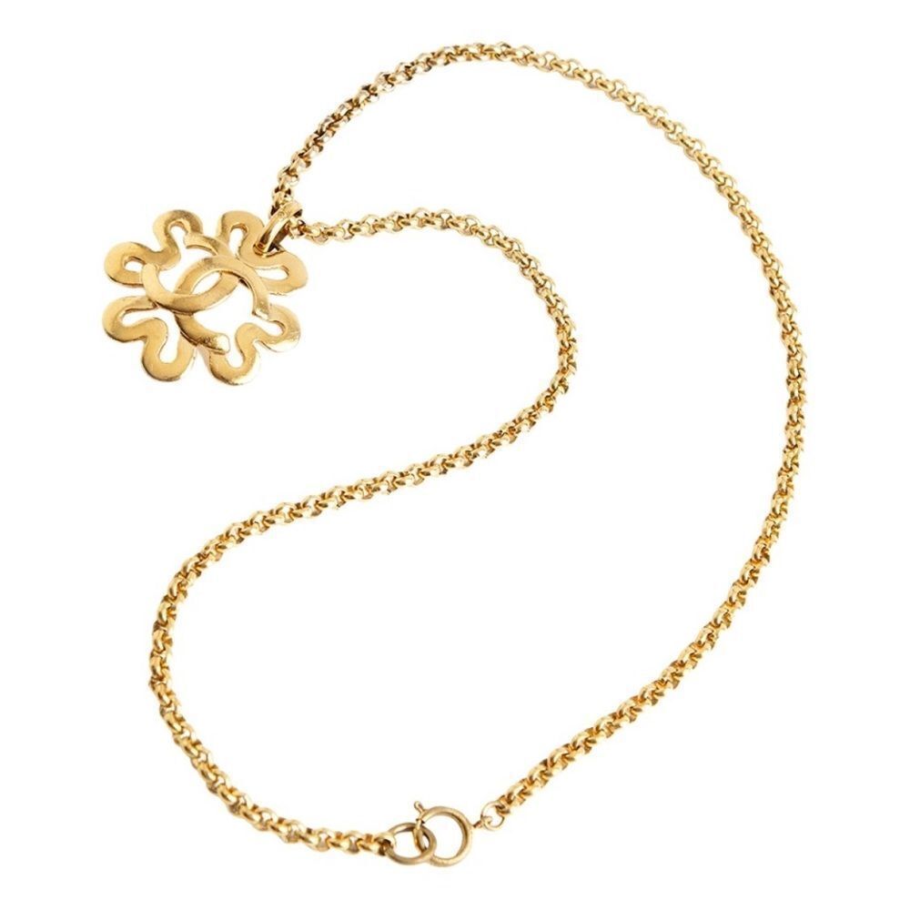 Chanel Necklace, Flower Pendant, Gold, Authentic CC Stamp, Chanel 4 leaf clover
